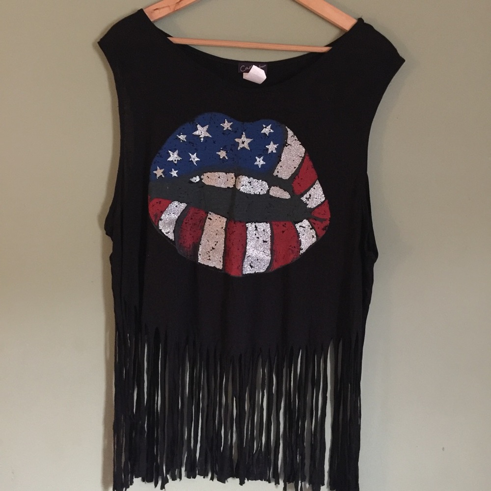 Patriotic Lips Fringe Top