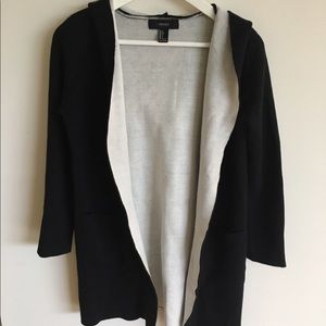 Long open sweater with hoodie