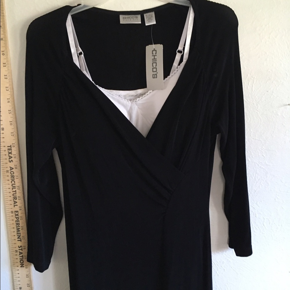 NWT new Chico's long black deep v-neck travelers