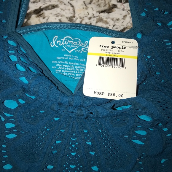 FREE PEOPLE teal bodycon lace-type mini dress NWT - Picture 7 of 8