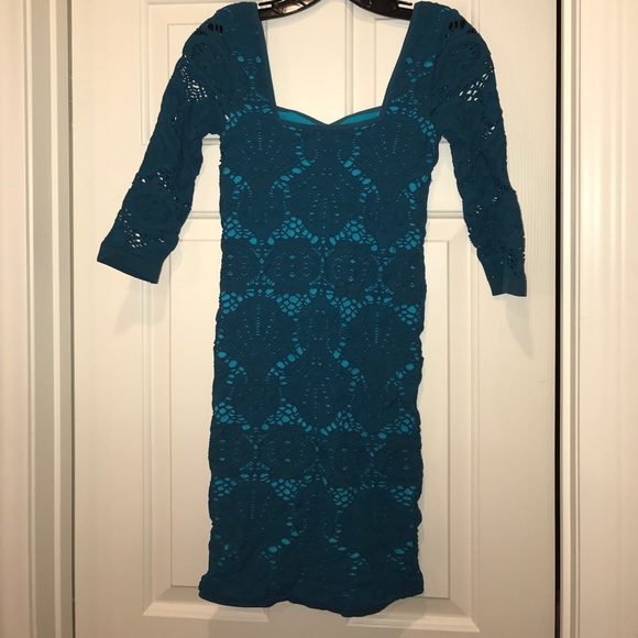 FREE PEOPLE teal bodycon lace-type mini dress NWT - Picture 8 of 8