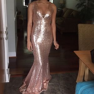Sequined Rose & Gold Prom Dress