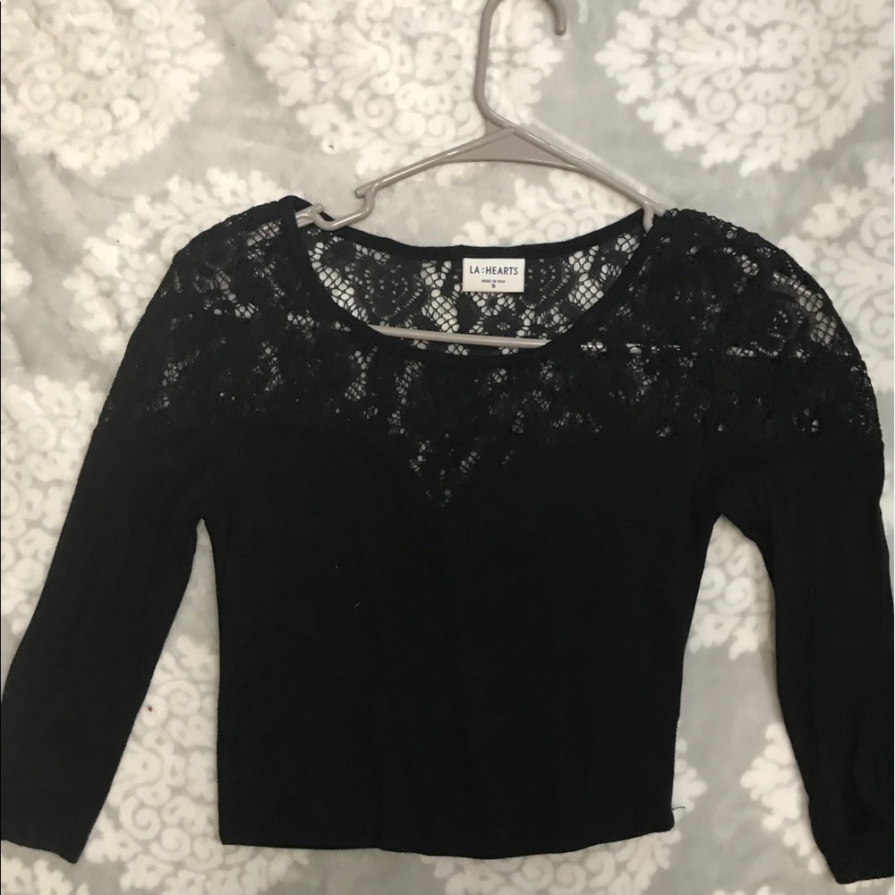 LA Hearts 3/4 sleeve crop top