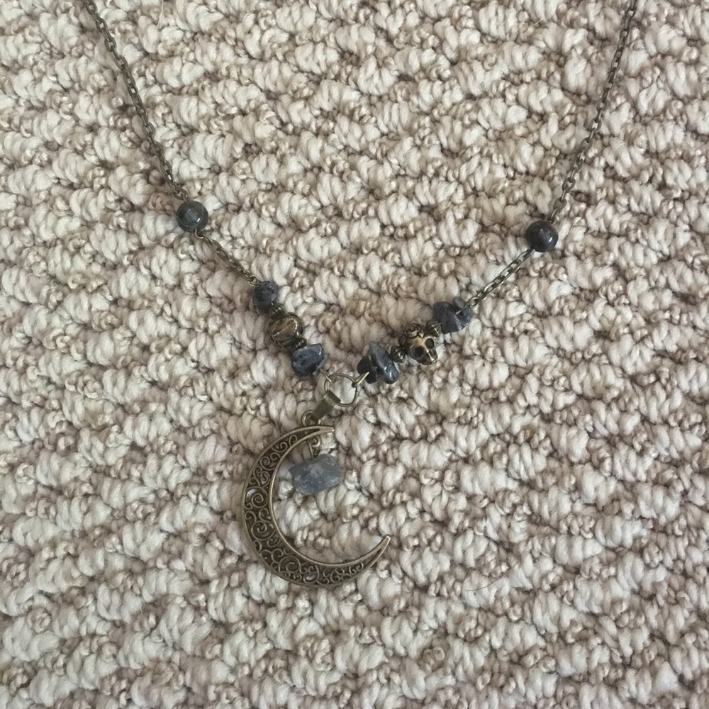 Gray Picasso stone blue tigers eye moon necklace