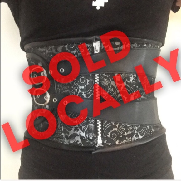 SOLD LOCALLY Silver Brocade Waspie Corset - Picture 1 of 7