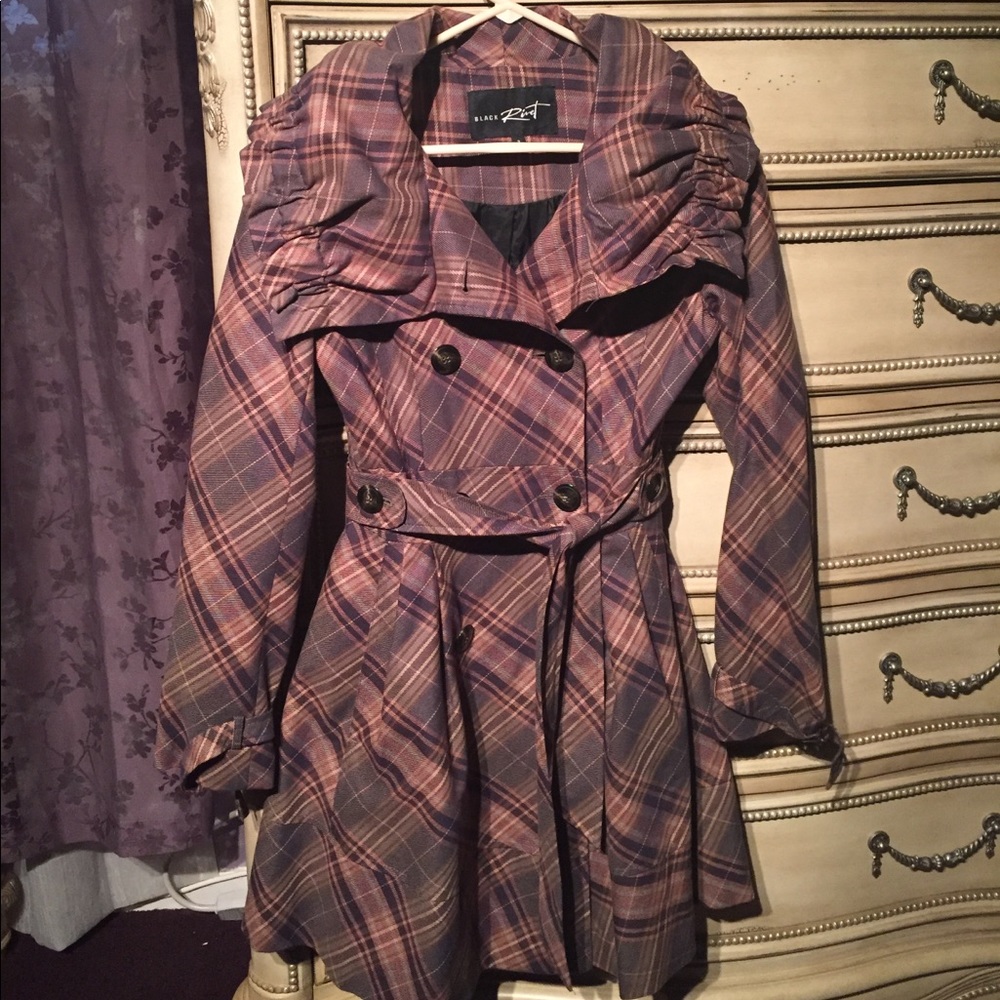 Black Rivet Size 2 plaid trench coat