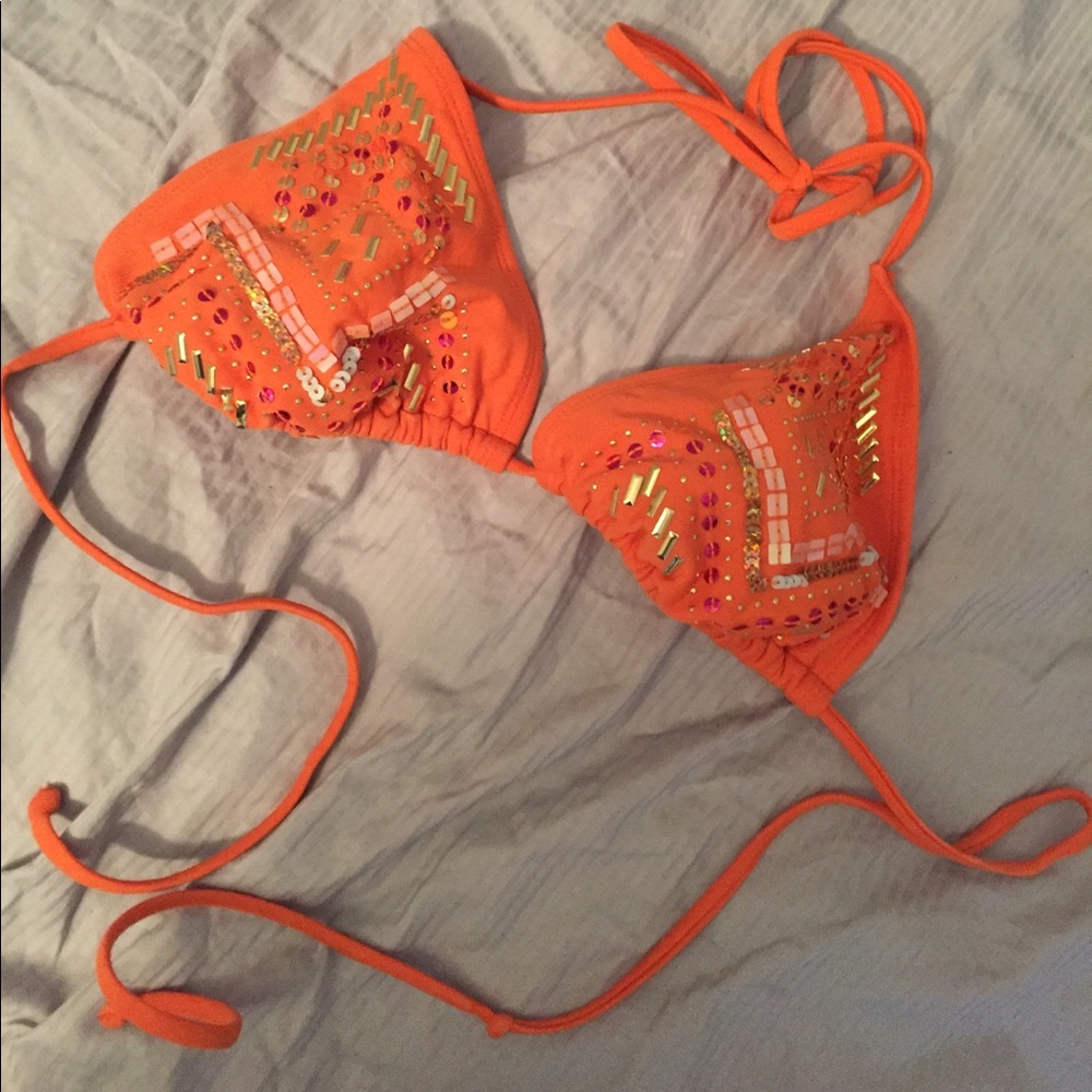 Orange Beaded Bathing Suit Top