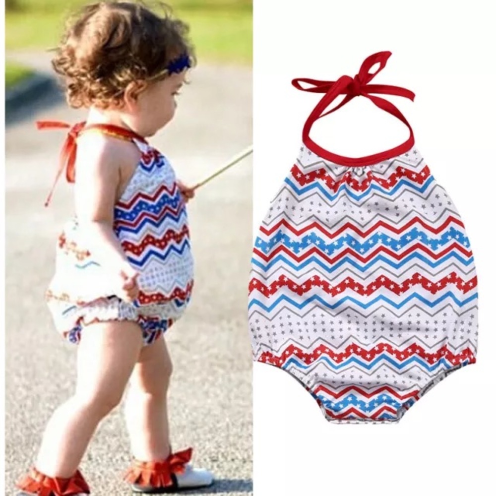 🇱🇷Red White Blue Printed Romper