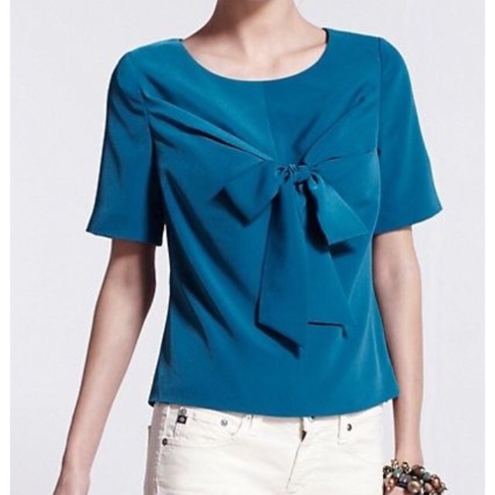 Nadinoo Dark Green Bow Tie Blouse