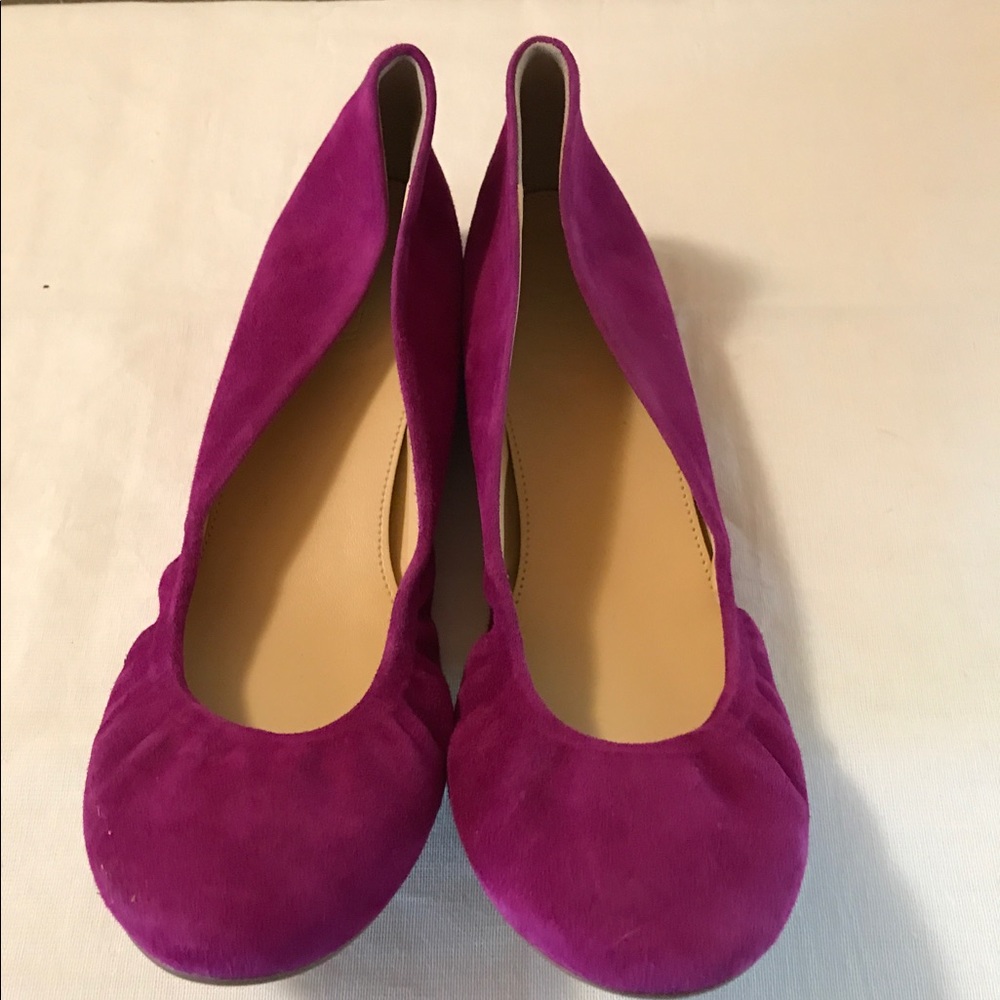 J. Crew Suede Ballet Flats 8 dark peony New!