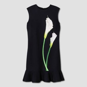 Victoria Beckham Black Calla Lily Satin Ruffle Hem