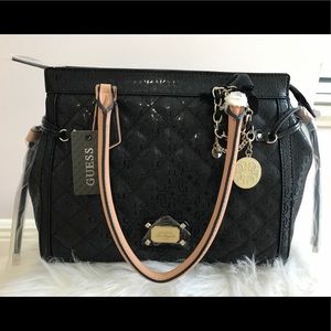 Guess double GG black and brown monogram handbag