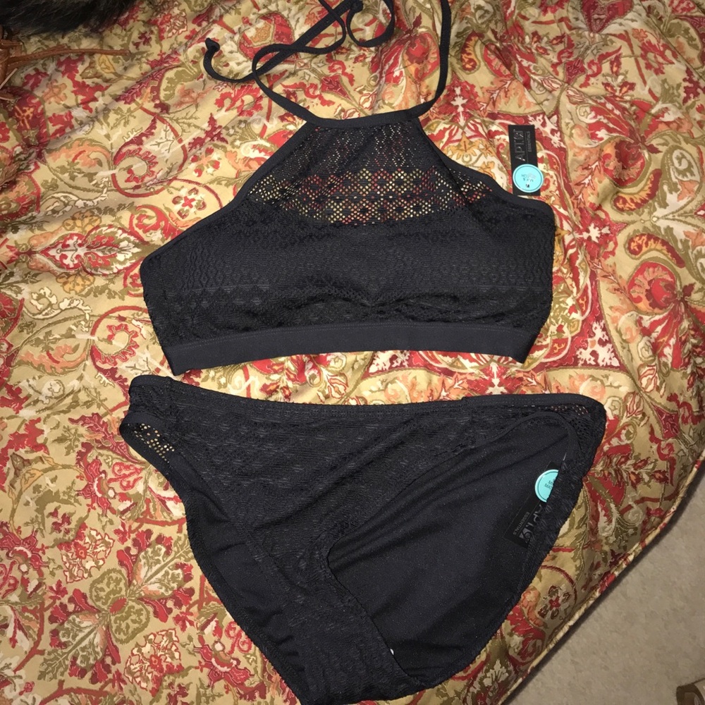 Crochet high neck top black with bottoms