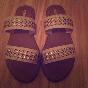 Tan and Gold sparkle detail sandals