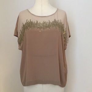 Club Monaco Silk Burnished Gold Metal Sequin Top