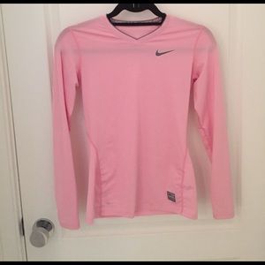 Long sleeve pink Nike pro workout top