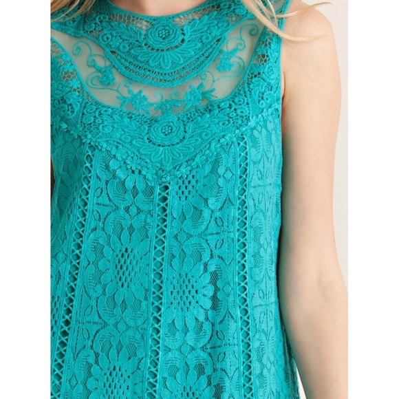 🆕 Sleeveless Teal Lace Dress - Picture 2 of 5