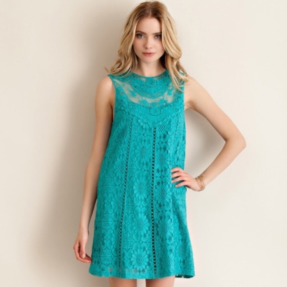 🆕 Sleeveless Teal Lace Dress - Picture 3 of 5