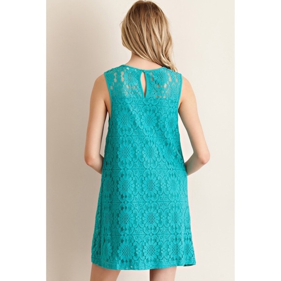 🆕 Sleeveless Teal Lace Dress - Picture 5 of 5