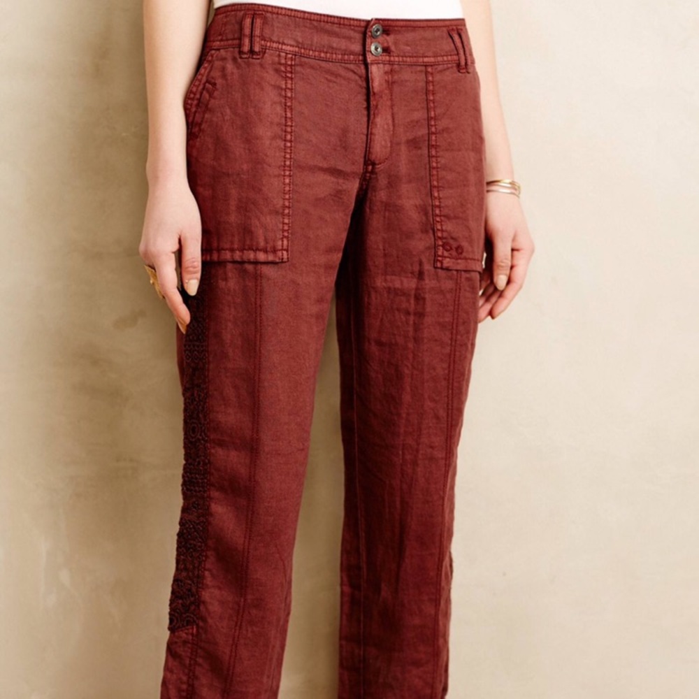 Linen roll up pant with lace details
