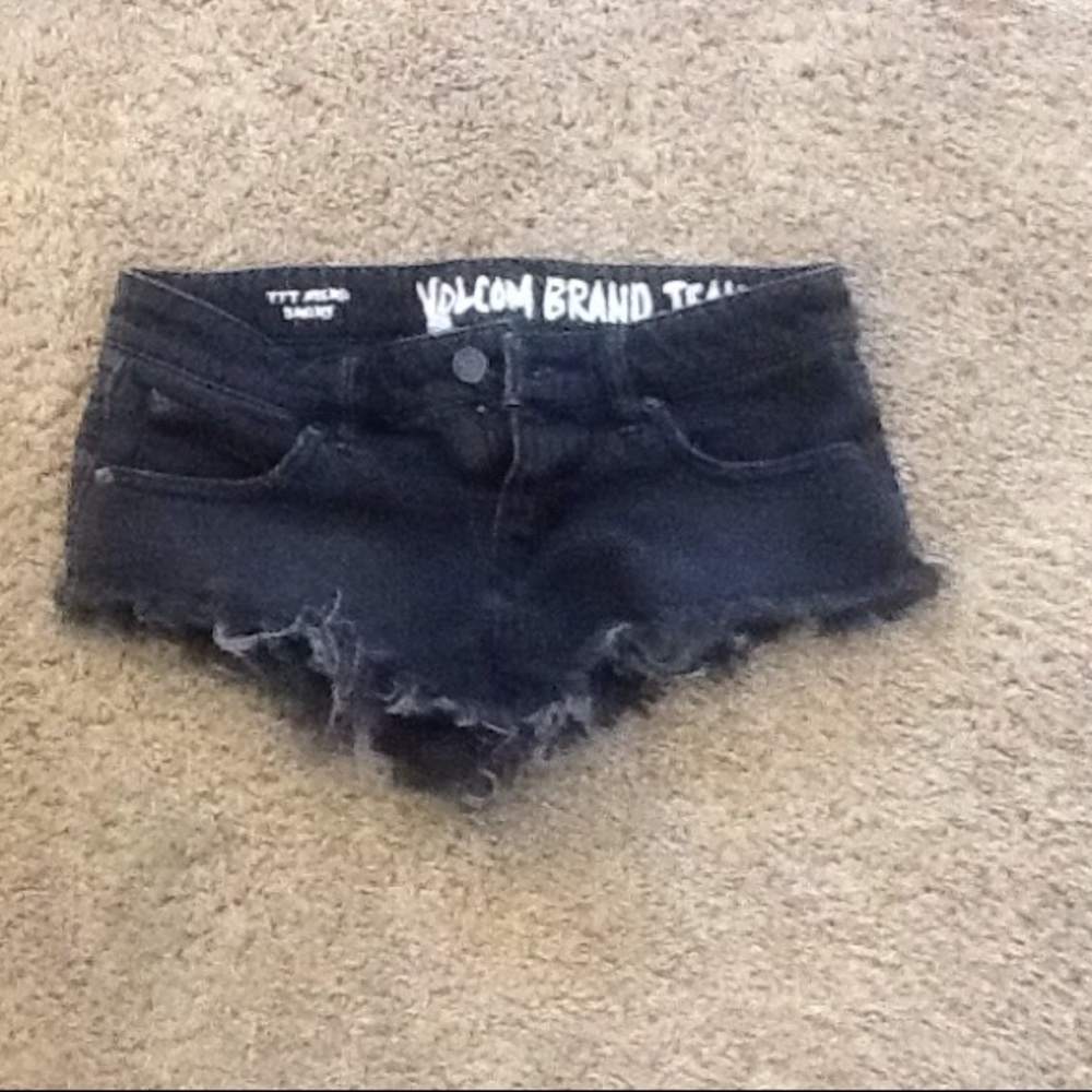 frayed black denim shorts volcom