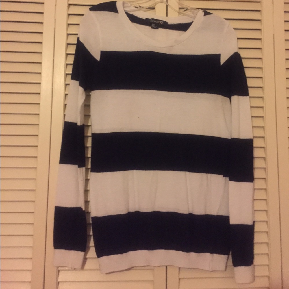 Navy and white striped sweater