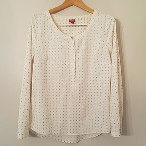 Merona blouse, cream with coral/gray polka dots