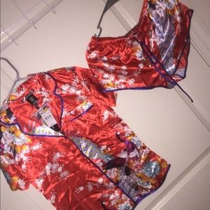 Red floral kimono style pjs