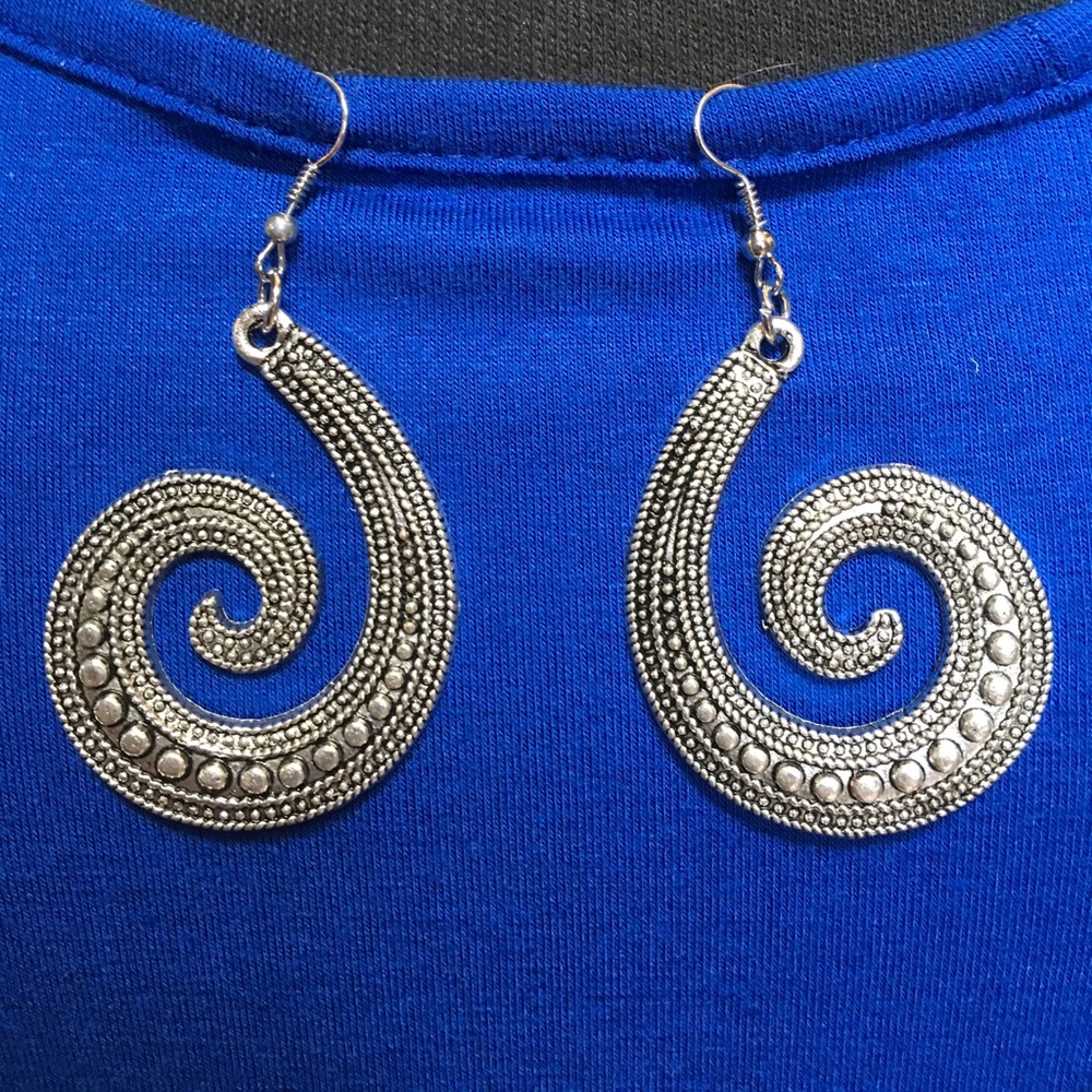 Swirl Statement Pierced Earrings Antique Silver