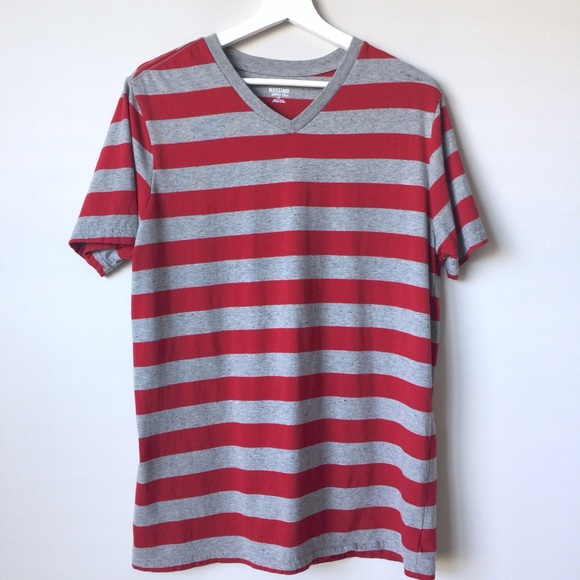 red and gray striped shirt