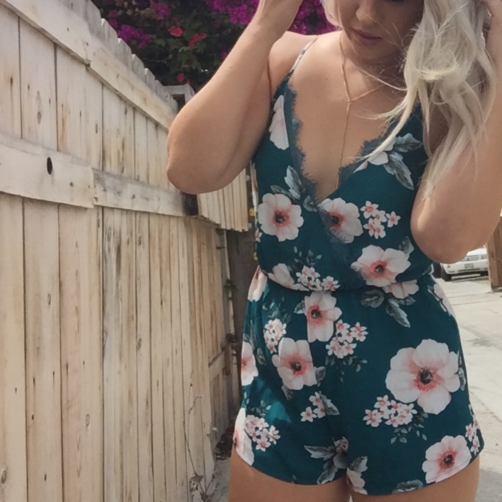 Teal Floral Romper