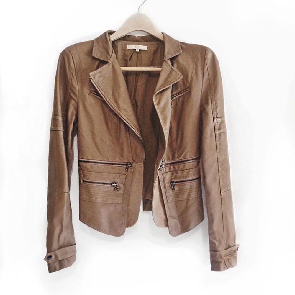 Women's Tan Faux Leather Jacket