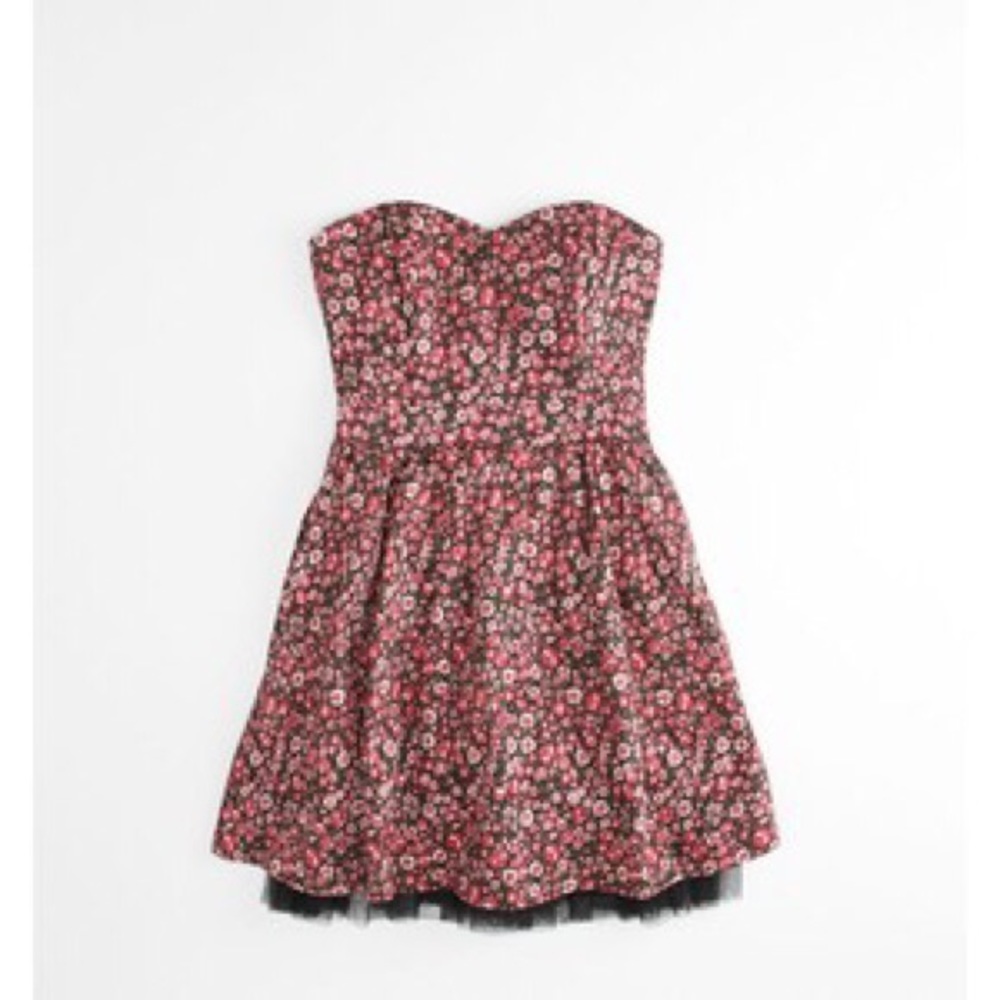 Ribbed flare floral minidress strapless prom
