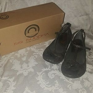 Pewter t strap flats
