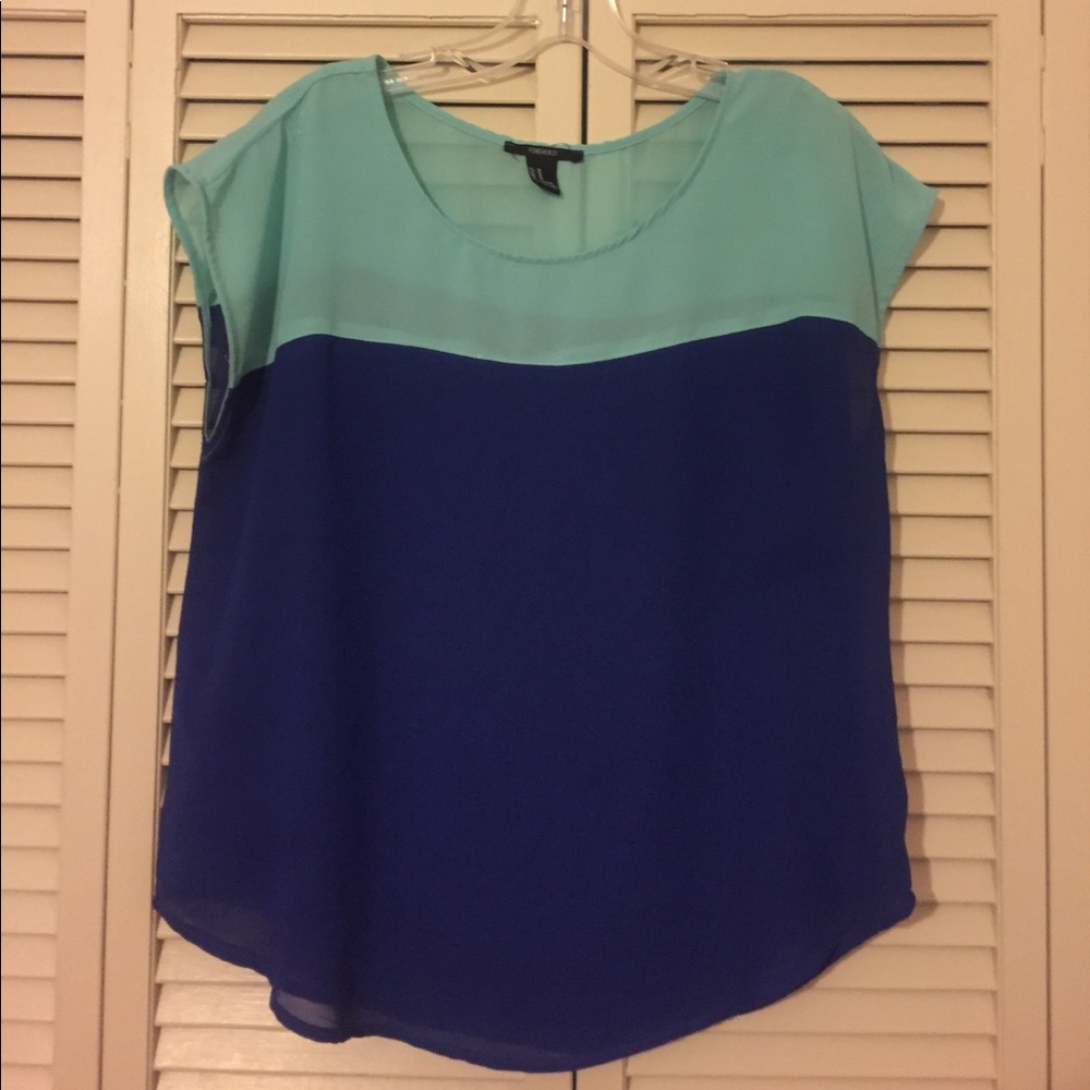 Light blue and blue flowing shirt
