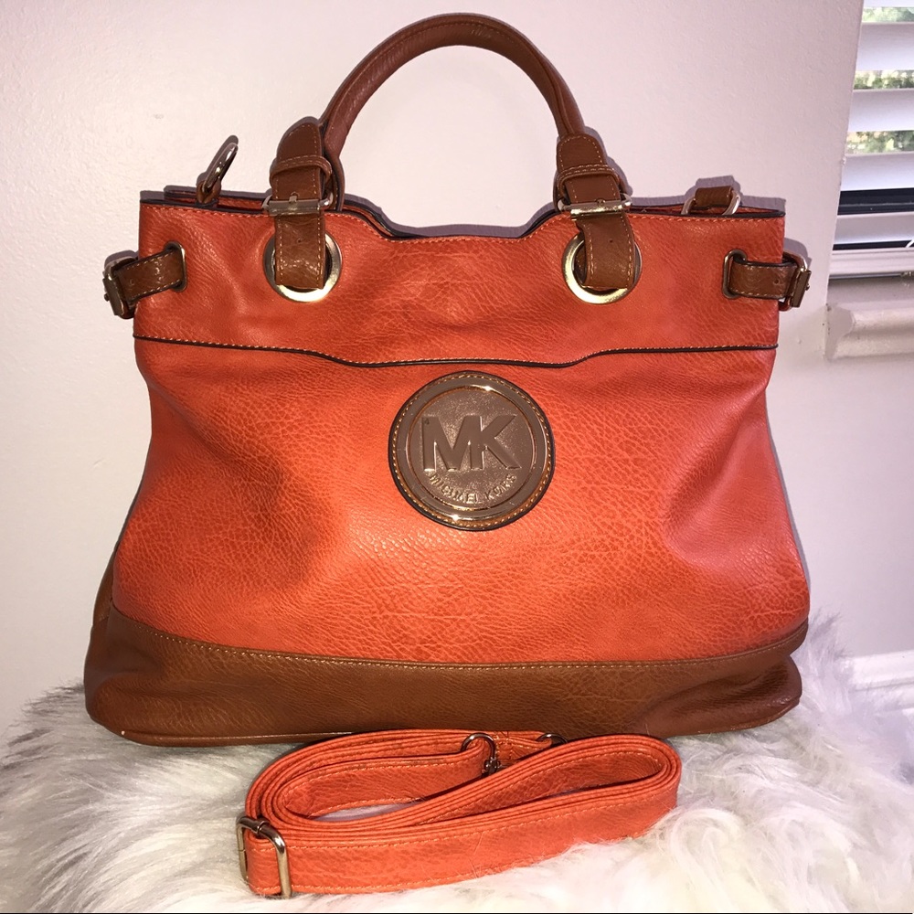 Orange and brown with gold Michael Kors large bag