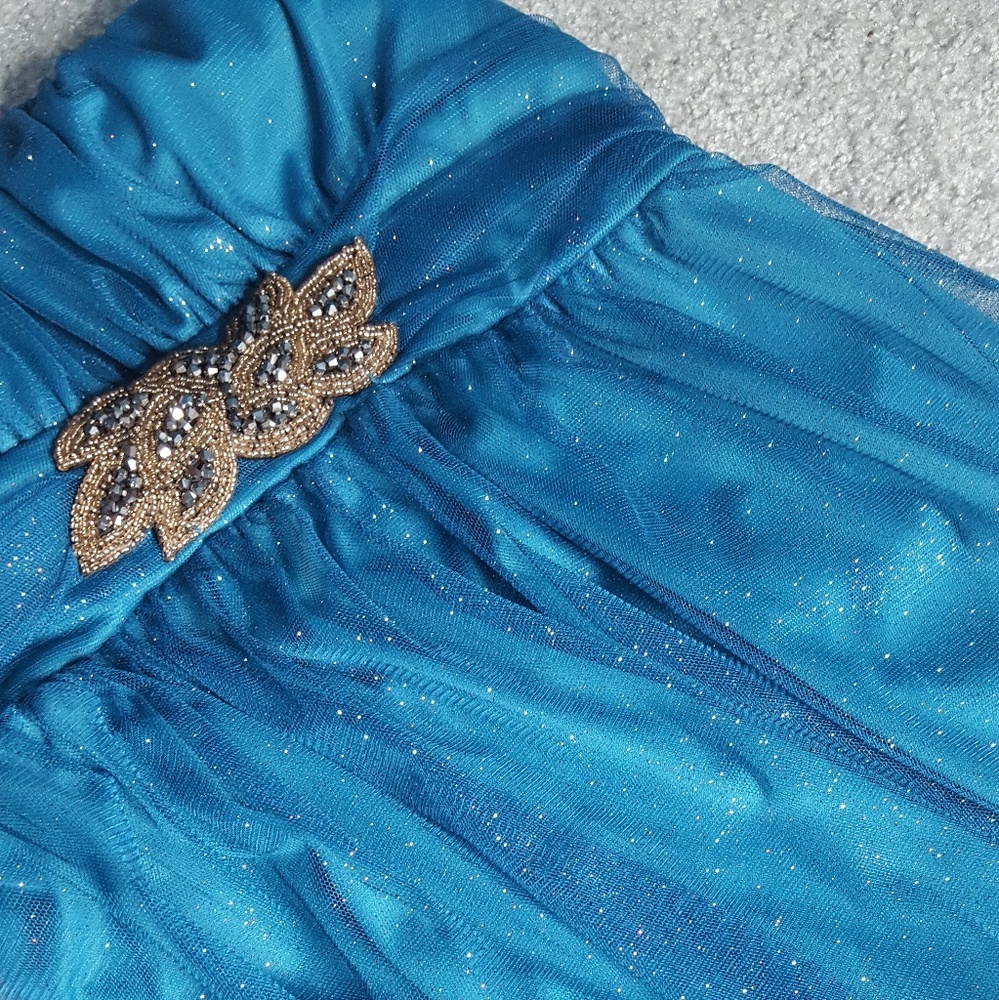 Blue Sparkly High Low Homecoming Dress