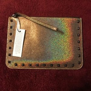 Gold holographic clutch