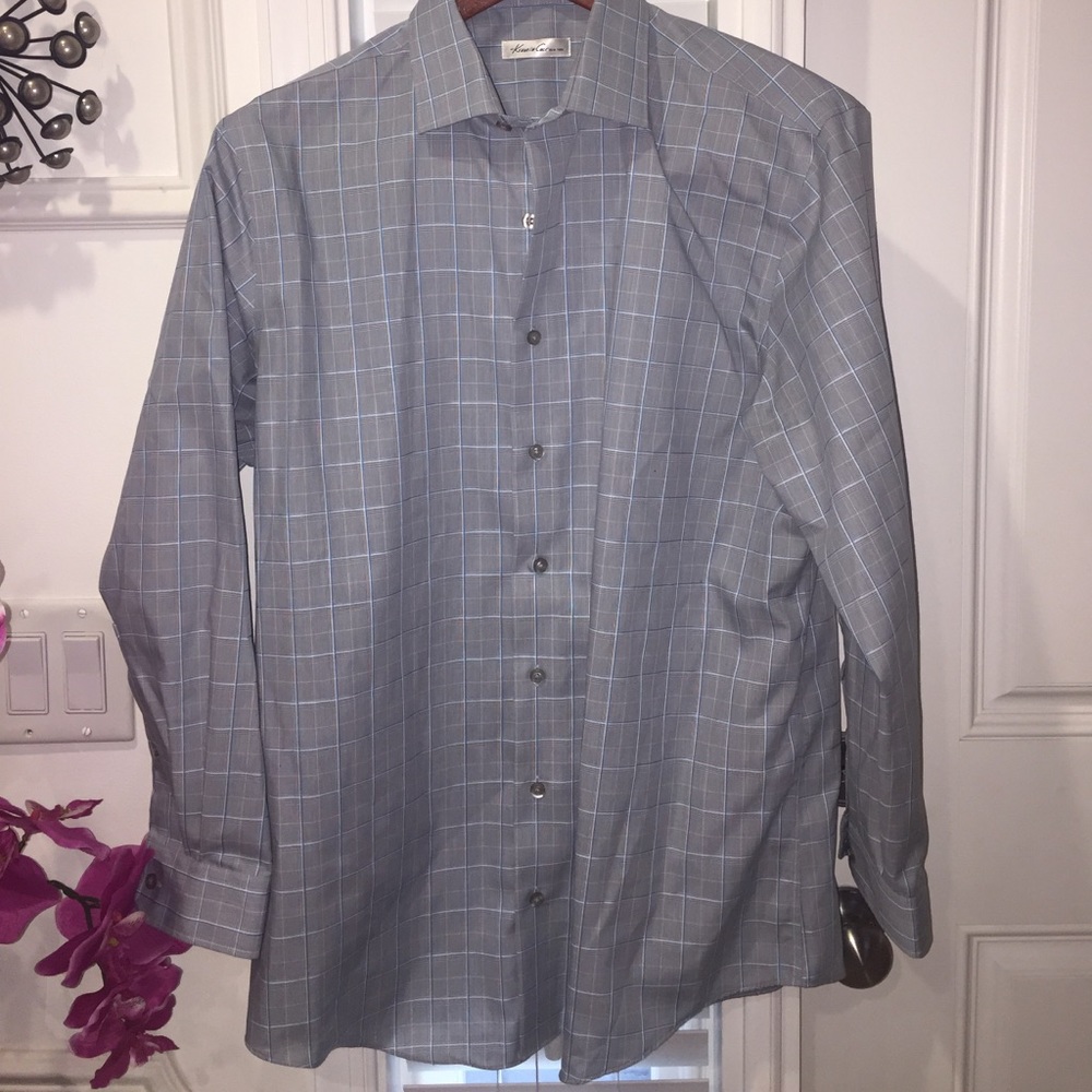 Kenneth Cole: Blue/Gray Plaid Slim Fit Button-Down