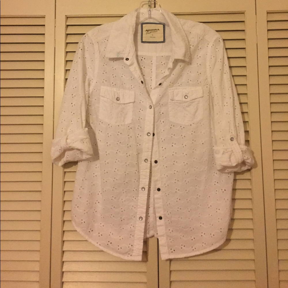 Arizona button down white floral print shirt