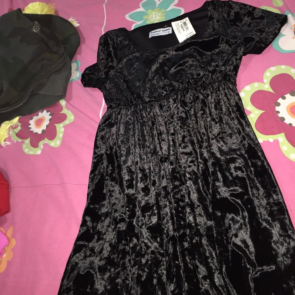 Stretch velvet baby doll dress (Crushed black)