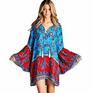 Velzera Bell Sleeve Paisley Boho Dress ☇☇