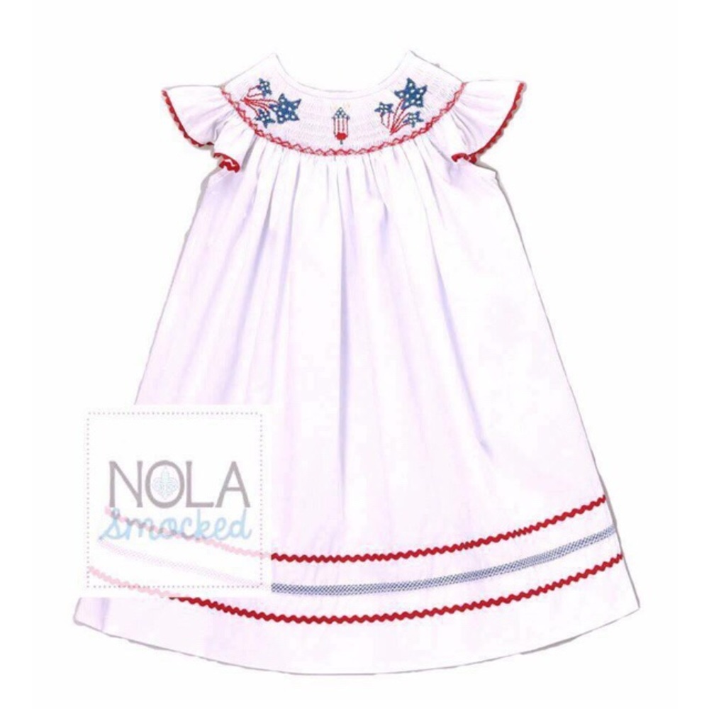 💥Firework smocked bishop dress