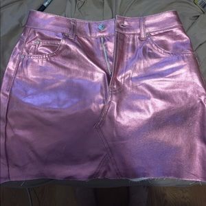 Metallic pink mini skirt