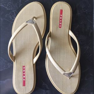 Prada gold saffiano rubber thongs