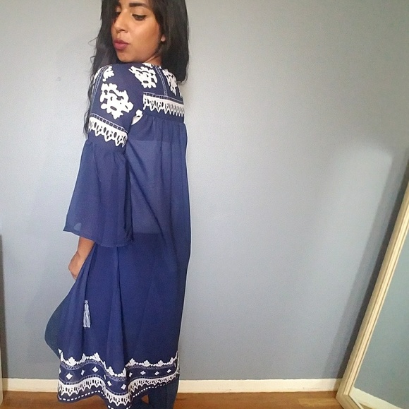 LAST ONE//AT GREAT LENGTHS NAVY PRINT CARDIGAN - Picture 3 of 7