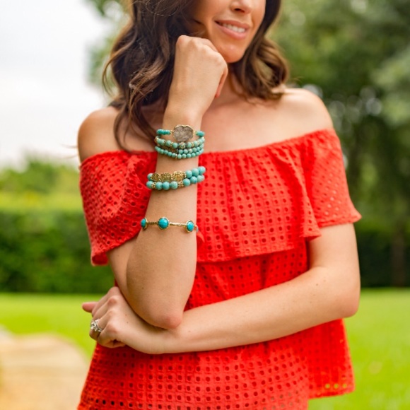 🆕 Cherry Red Off the Shoulder Cotton Eyelet Top - Picture 8 of 8