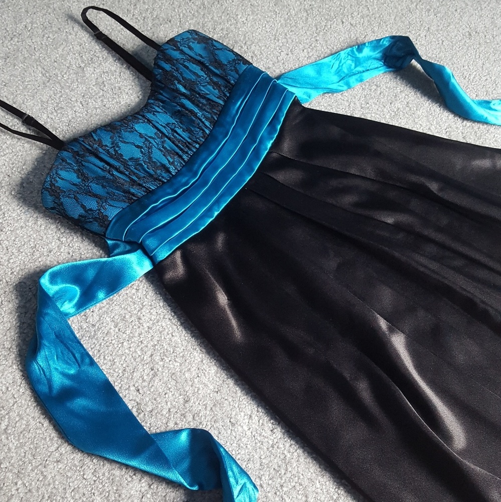 Black and Blue Satin Classy Homecoming Dress