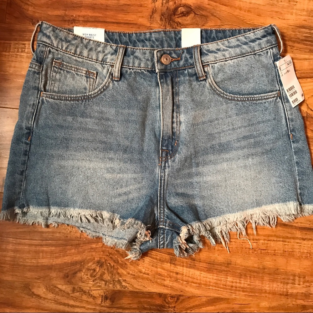 H&M Denim High Waist Shorts with Fray Ends