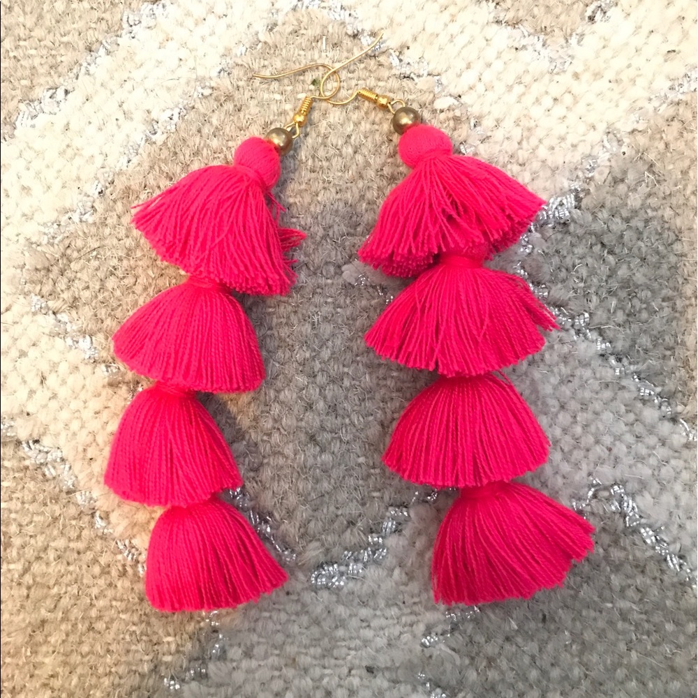 Tiered Tassel Earrings- Bright Pink!